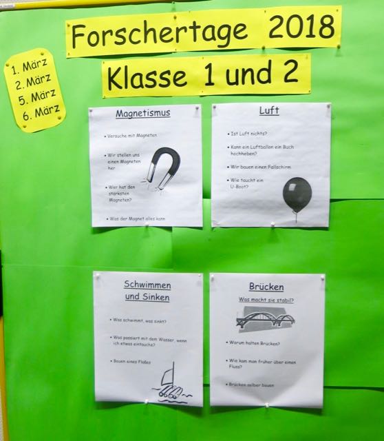 Forschertage für die Klassen 1 und 2